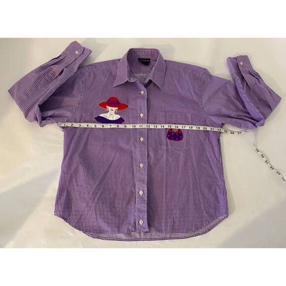 Las Olas Glam Button Down Shirt Purple Checkered Red Hat - Size Medium - Picture 3 of 7
